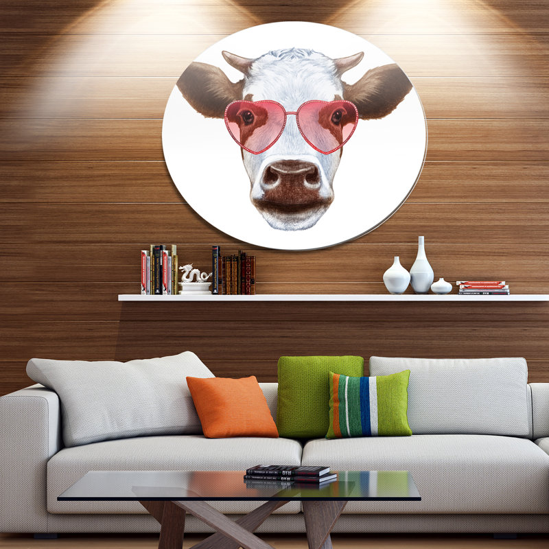 « vache avec verres à coeur rouge », impression, H 23 po x l 23 po x P 1 po, H 20 po x l 12 po x P 1po