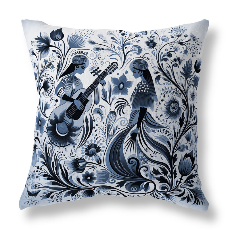 Coussin Musical Farry, H 16 po x l 16 po, Bleu / blanc