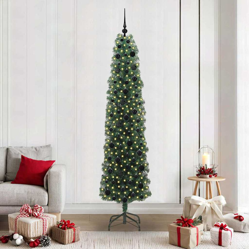 Artificial Christmas Tree with 300 LEDs with Stand, Black, 6.89' H