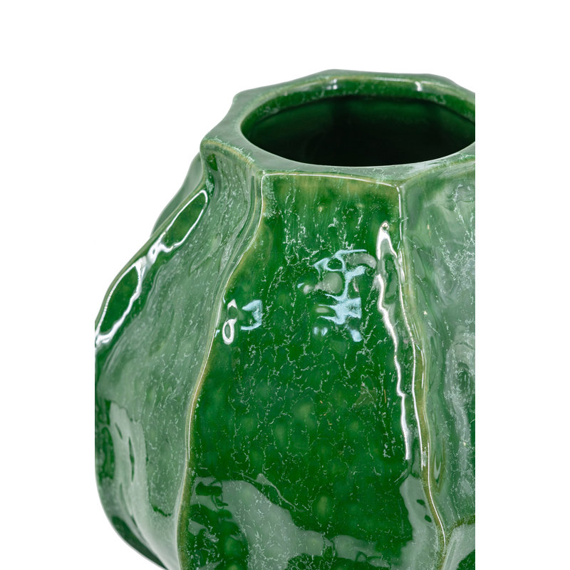 Vase en céramique avec glaçure verte réactive, H 9,3 po x l 8,7 po x P 8,7 po