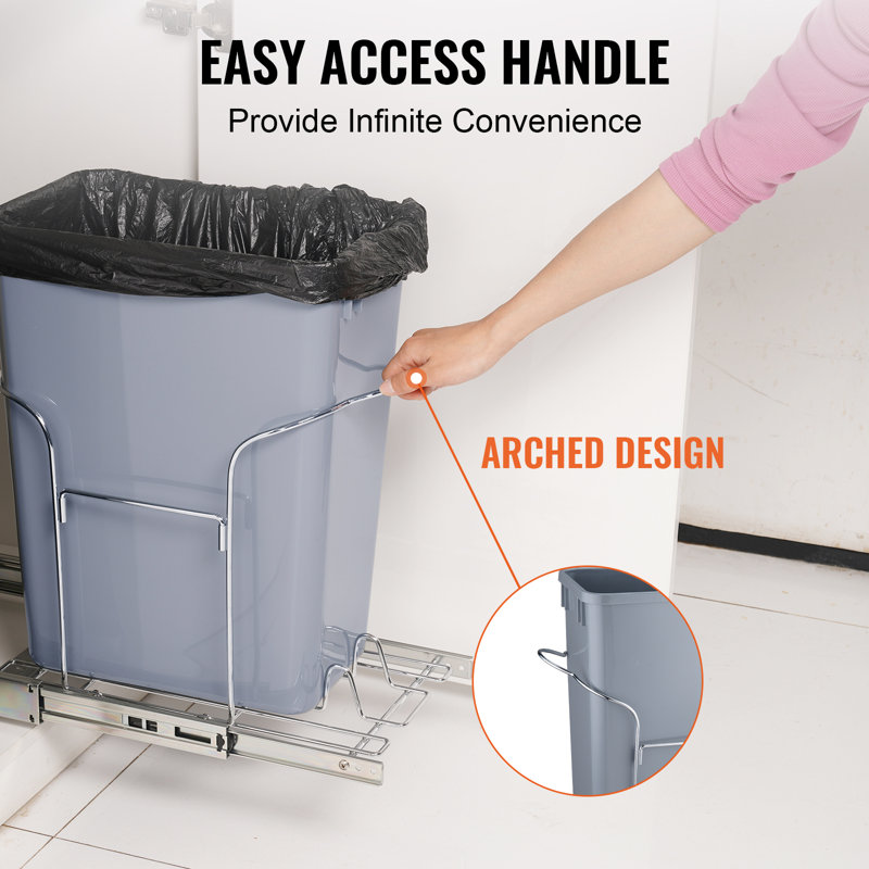 Gray Iron Pull-Out Kitchen Trash Can with Slide