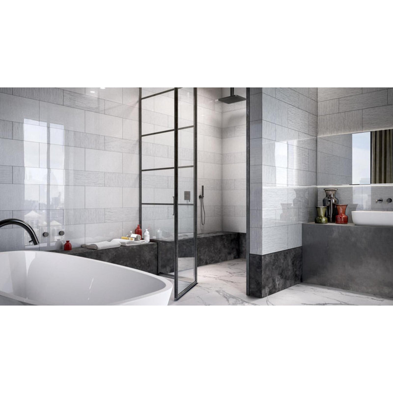 Tela White 23.38" x 23.38" Decorated Glass Tile