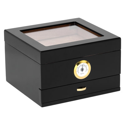 Humidor Supreme Mini Capri Wood Cigar Humidor W/ Drawer - Black