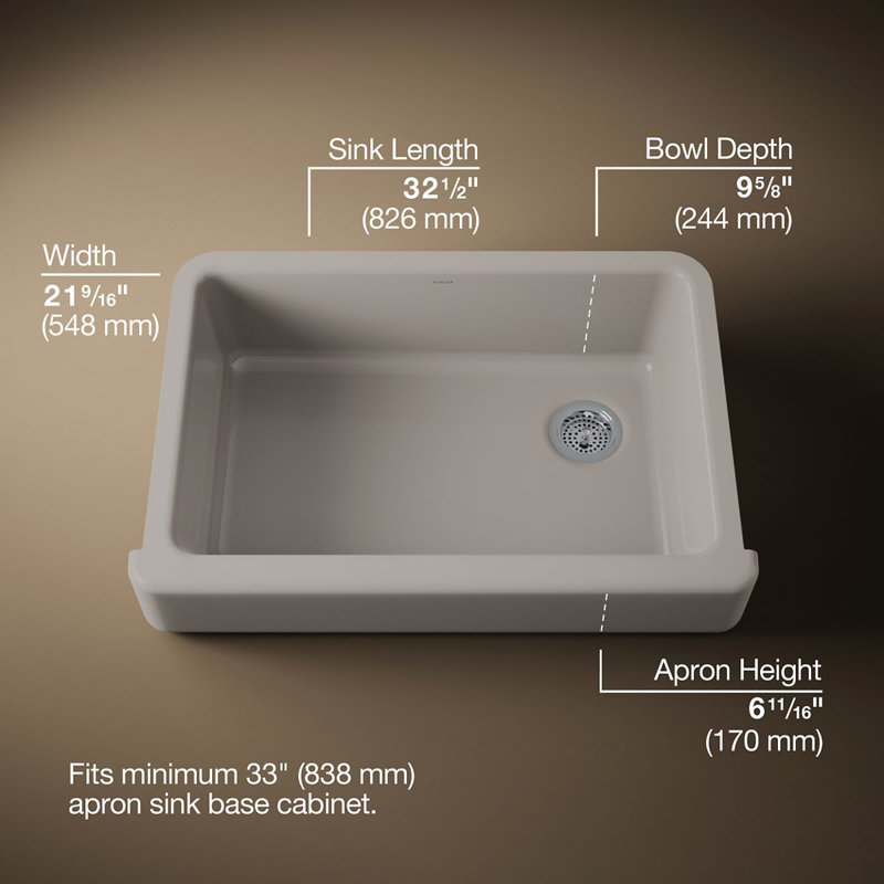 Whitehaven® Self-Trimming 32-1/2" L x 21-9/16" W x 9-5/8" Under-Mount Single-Bowl Sink with Short Apron, Truffle