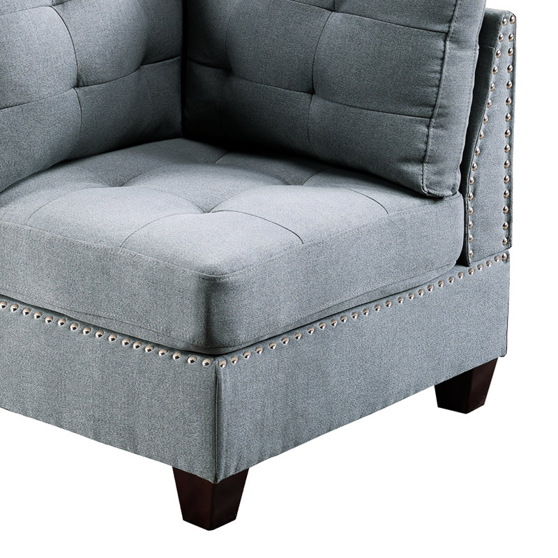 2Pc Modular In Gray Linen-Like Fabric With Wood Frame Chair - Gray: