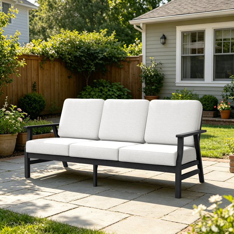 Canapé d'extérieur avec coussins de patio, Beige, Noir