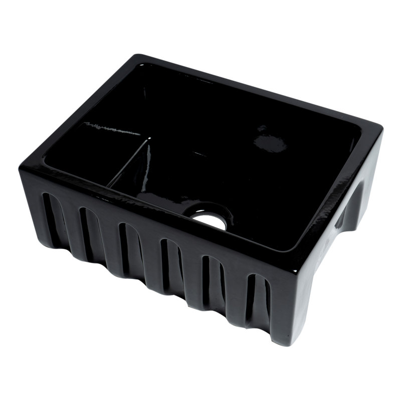 24'' L Single Bowl Fireclay Kitchen Sink, Gloss Black