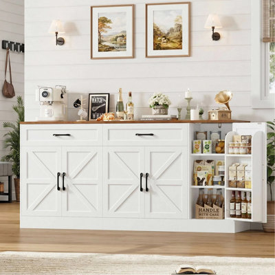 71" Farmhouse Sideboard Buffet Cabinet – 3 Storage Cabinets with Adjustable Shelves, 2 Large Drawers, Door-Mounted Shelf