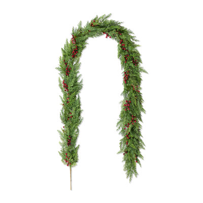 Acala 9’ Christmas Greenery PE Dripping Cedar Garland with Red Berries