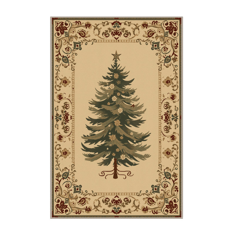 Machine Washable Ritner Christmas Modern & Contemporary Abstract Rug in Brown – Beige Binding, 7x10