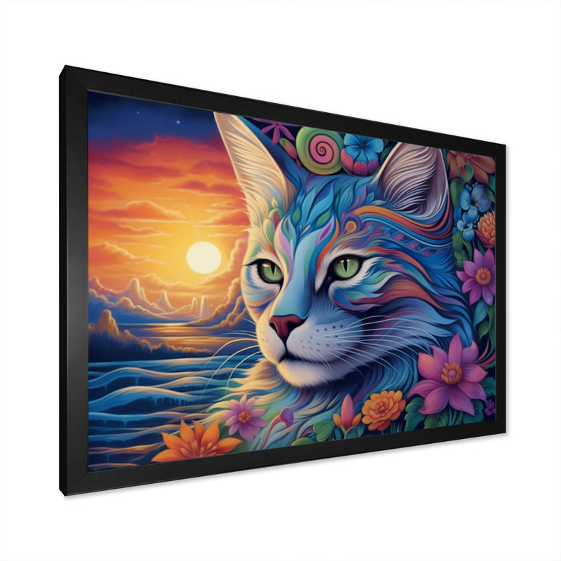 Magical Cat Grace I - reproduction, Cadre simple noir, H 12 po x l 20 po x P 1 po