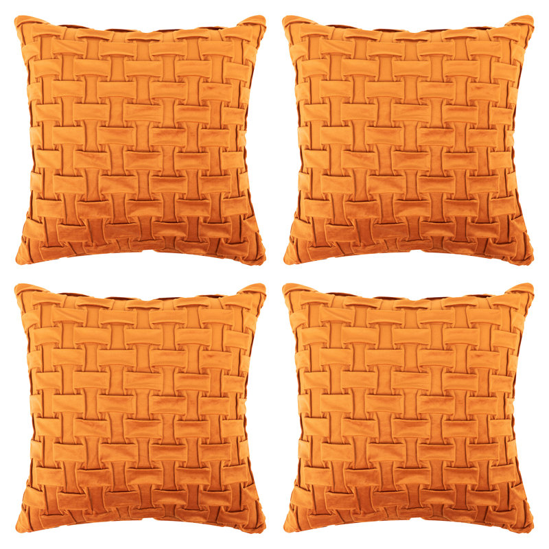 Geometric Velvet Throw Pillow, Polyester/Polyfill, Orange