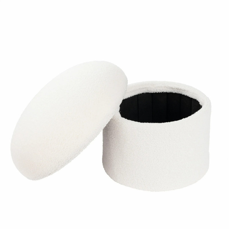 Mushroom Upholstered Storage Ottoman, Cream