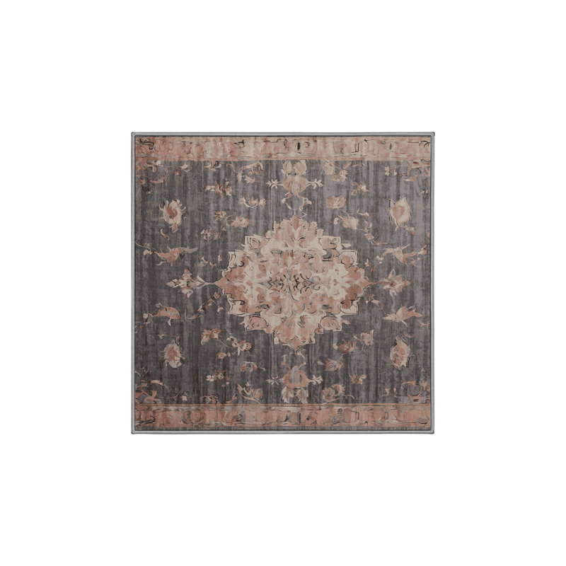 Machine Washable Gray Area Rug, Square 3'