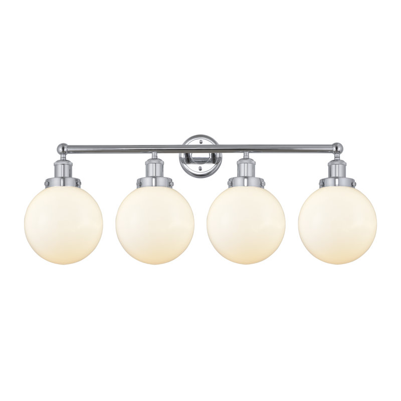 Éclairage pour meuble-lavabo à intensité variable à 4 lumières Alfonsa, Blanc mat, Chrome poli