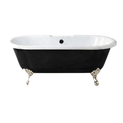 Baignoire sur pattes en acrylique à deux extrémités 66 po sans trous à robinets noir et blanc Arcadia