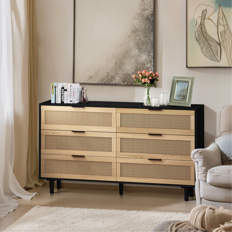 Commode 6 tiroirs Acceent, Noir, H 29,72 po x l 51,18 po x P 15,75 po