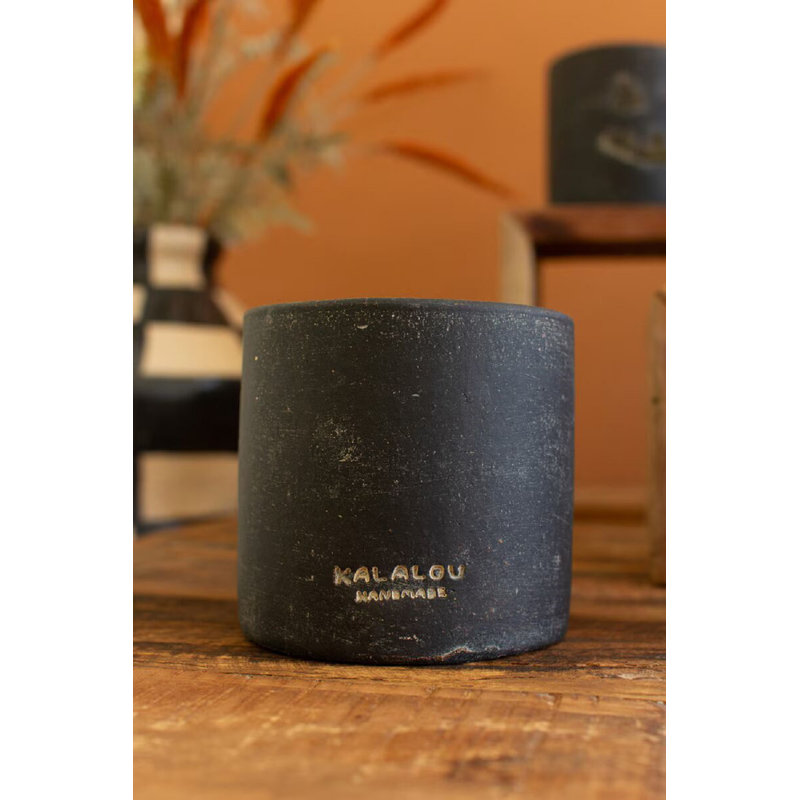  Black Clay Jack-O-Lantern – Small 4" Tall Pumpkin Lantern, 4" H x 4" W x 4" D