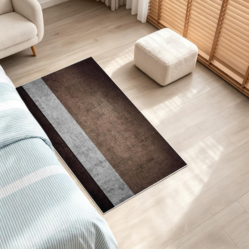 Tapis d'intérieur brun rayé gris argenté élégant et lavable à la machine, Rectangle 32" x 47"