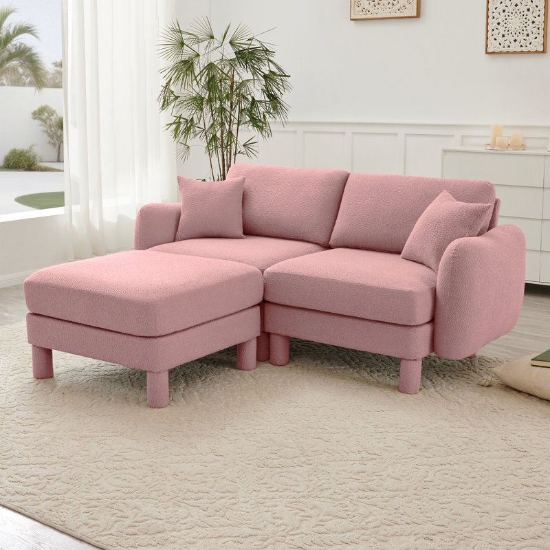 Canapé modulaire pour causeuse 2 places en tissu Boucle, Polyester rose, H 35 po x l 78 po x P 35,8 po