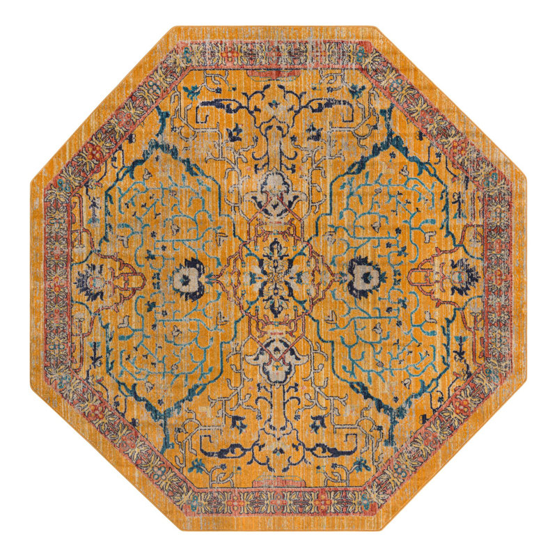 Tapis jaune / bleu / rouge Indigo, Octogone 7 pi 10 po x 7 pi 10 po