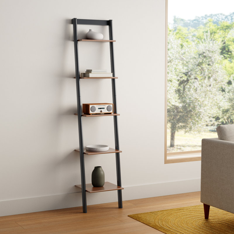 Joe Ladder Bookcase, Honey Brown/Charcoal, 76" H x 17" W x 14" D