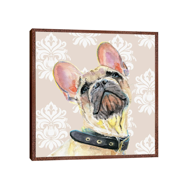 French Bulldog by Jennifer Redstreake - Print on Canvas, 66.04 cm H x 66.04 cm W, Classic Brown Wood Framed