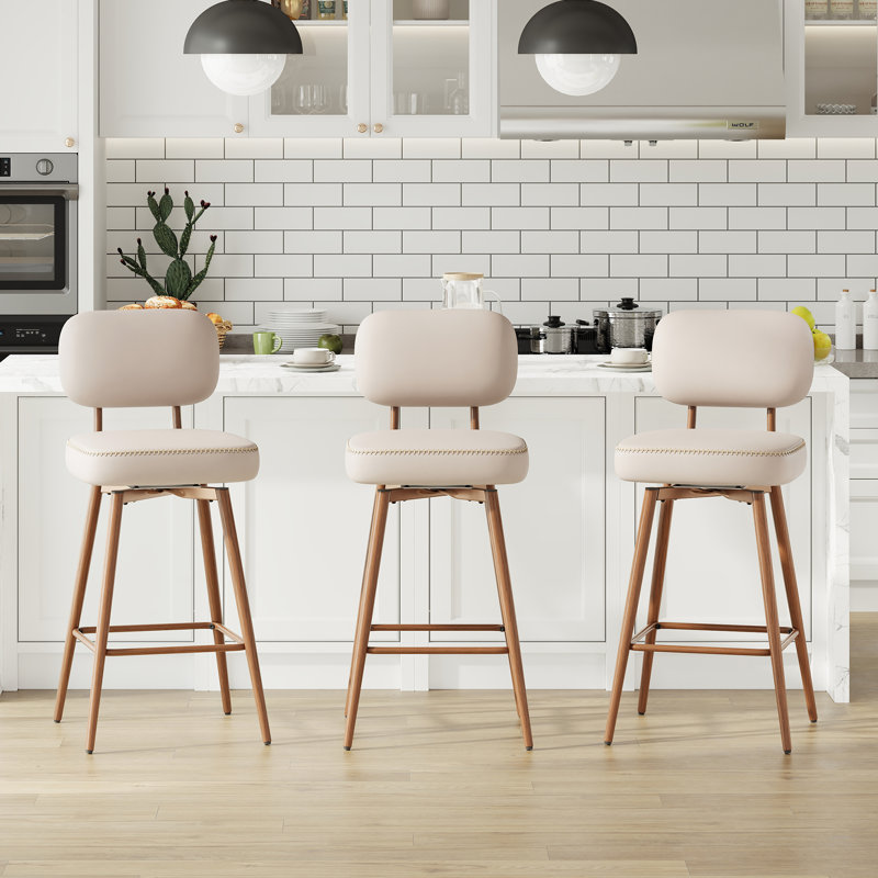 Tabourets de comptoir pivotants modernes avec structure en métal, Beige