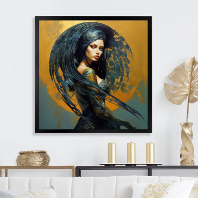 «Golden Blue», peinture liquide femme V - art mural moderne