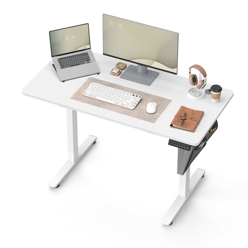 Height Adjustable Rectangle Standing Desk, 120 H x 120 W x 60 D cm, White/White