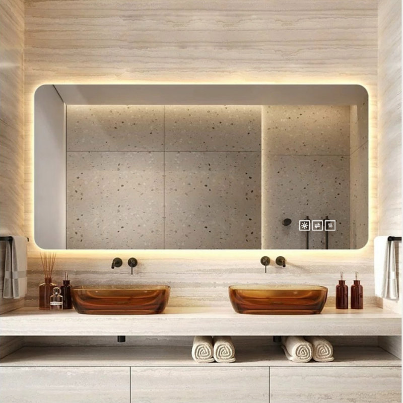 Miroir d'éclairage mural à DEL / miroir de salle de bain / miroir pleine grandeur / miroir de maquillage, éclairage tricolore + gradation + étanche IP44 + antibuée + interrupteur tactile 24 po x 48 po