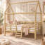 Lit cabane Montessori Ines Twin avec cadre en acier imitation bois, barrières de sécurité, échelle d'accès et trousse anti-basculement-113607076