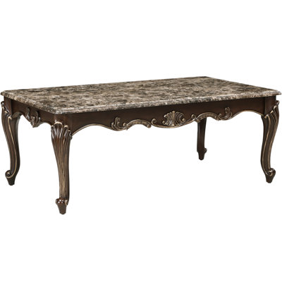 Table de salon de luxe avec plateau en marbre véritable et comptoir élégant avec bordure dorée et finition cerise