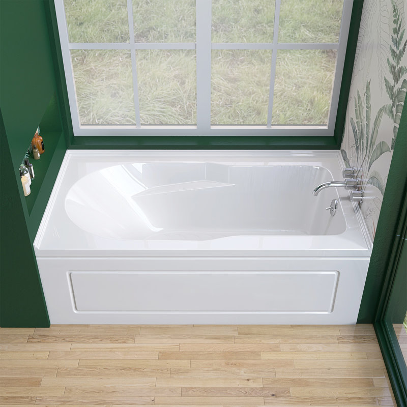 60 po X 32 po Baignoire de trempage avant en alcôve / tablier avec trou de bonde à droite et baignoire intégrée avec accoudoirs antidérapants en blanc