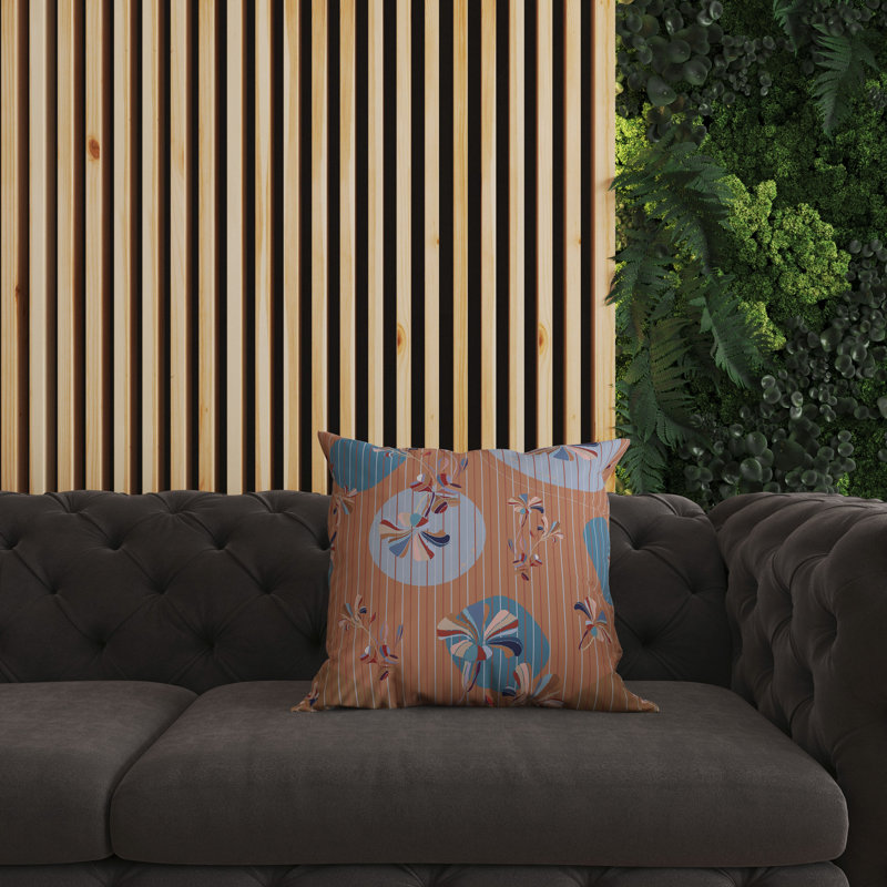 Coussin décoratif réversible intérieur / extérieur Circular Garden, H 16 po x l 16 po, Orange / Cyan