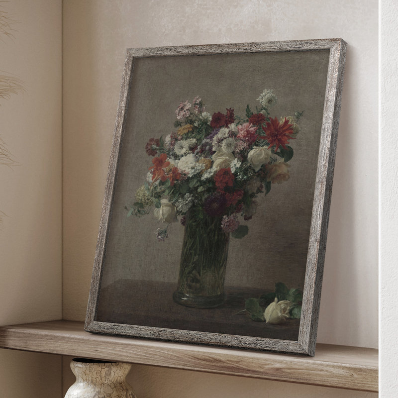 Impression florale vintage encadrée XLIX - bois massif, H 30 po x l 24 po
