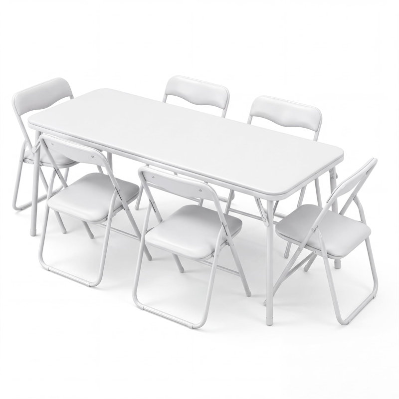 Ensemble table et chaises pliantes 7 pièces pour enfants, surface en PU avec bords arrondis anticollision, préassemblé pour la maison, la garderie et les activités scolaires