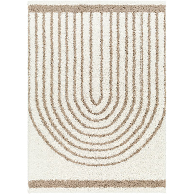 Rectangle Htoo Geometric Machine Woven Shag Polyester Area Rug in Tan/White -  Corrigan StudioÂ®, 41A788A873C04B228399B43AF55BB56A