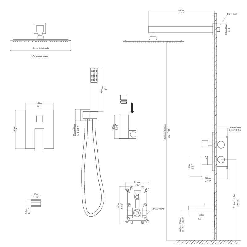 12 Inch Shower System Bathroom Rain Shower Combo Set Wall Mounted Rainfall Shower Head with Faucet, Brushed Nickel
