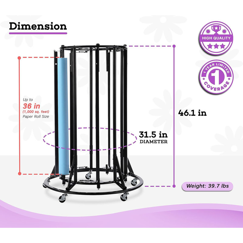 Black Metal Large Paper Roll Dispenser with Wheels