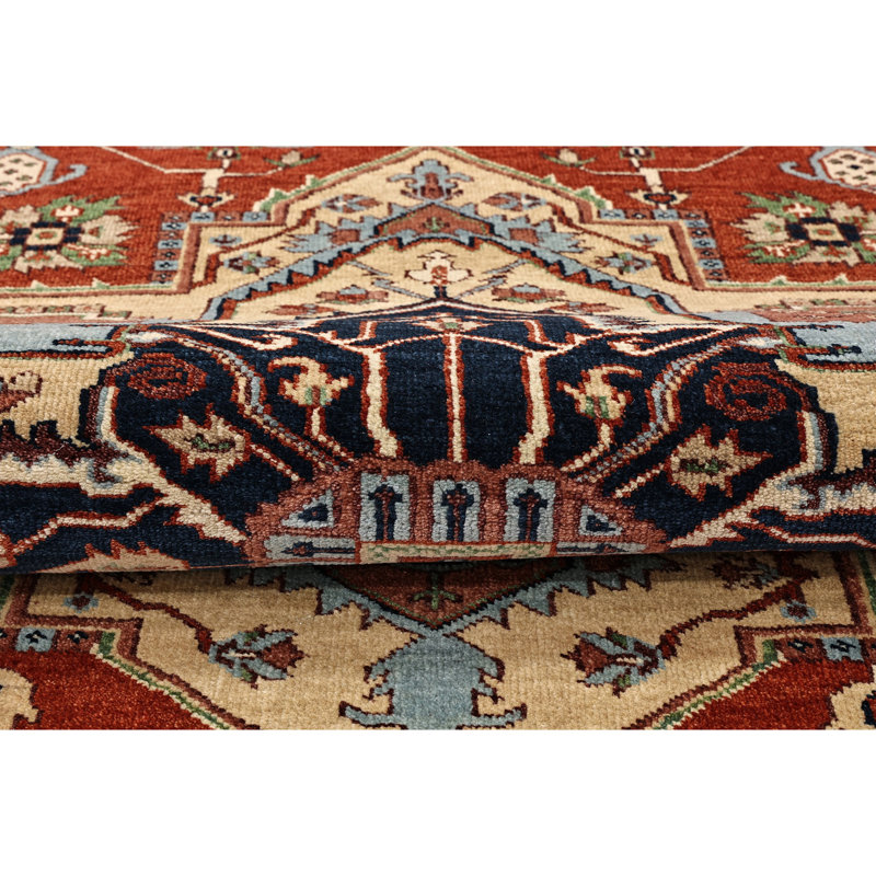 High-Quality Hand-Knotted Red And Blue Area Rug, Rectangle 10' x 14'