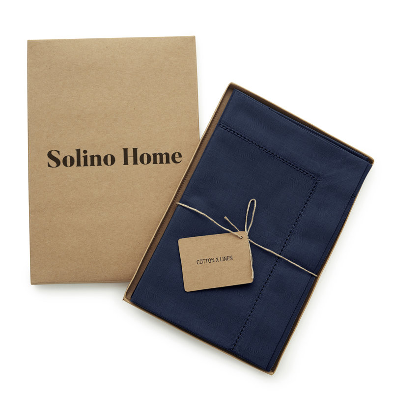 Cotton Linen Hemstitch Dinner Napkins, Navy