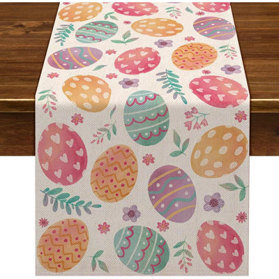 Table Runner - Multicolor, Happy Easter Eggs, Linen, Spring & Easter Table Décor