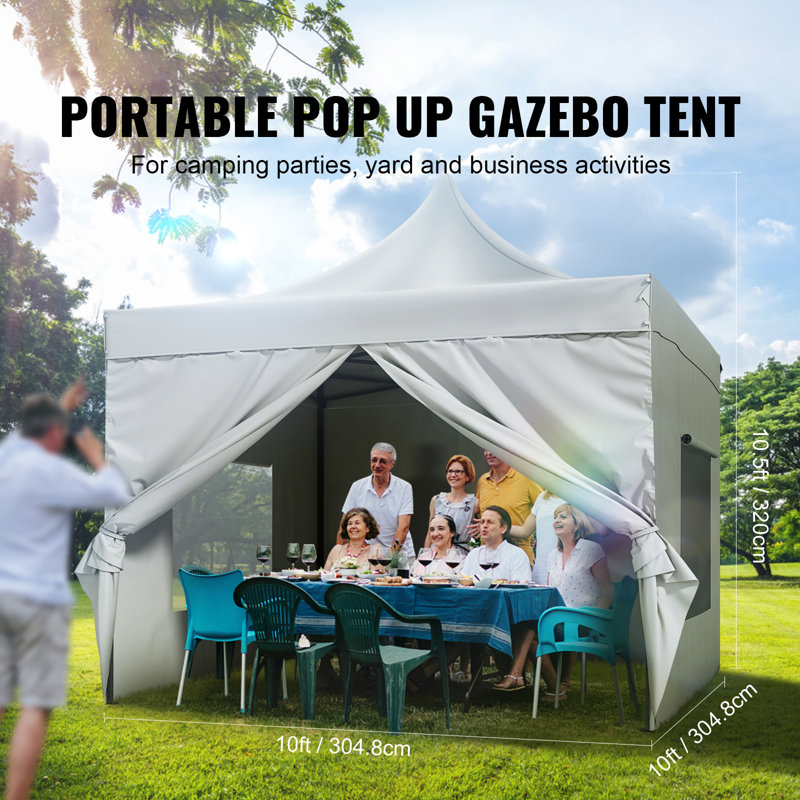 White 10x10ft Pop-Up Canopy Tent with Sidewalls and Bag