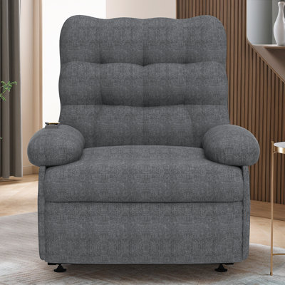 Breathable Fabric Recliner With Remote Control And Side Pockets, Reclining Chair Electric Sofas With Adjustable Backrest And Footrest by Latitude Run
