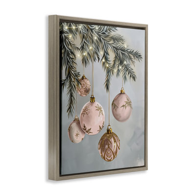 Cadre flottant rose avec décorations de Noël suspendues, design par Arlington Prints