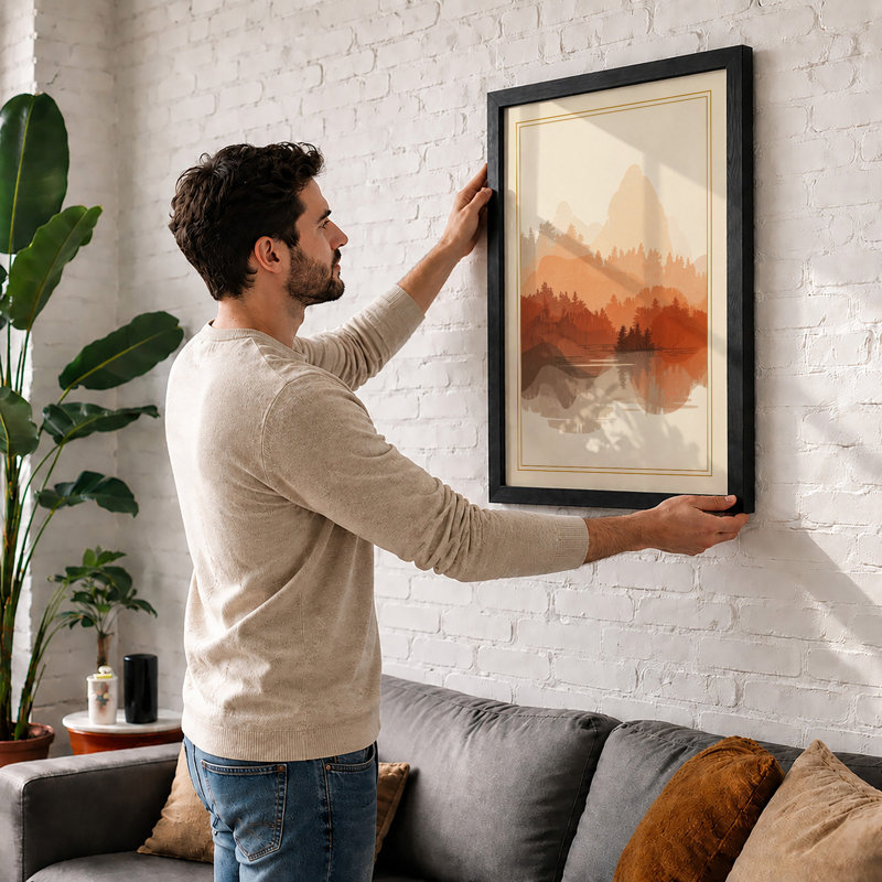 Mountains At Dusk Vintage - Print, Walnut, A3 - 42.0 x 29.7 cm