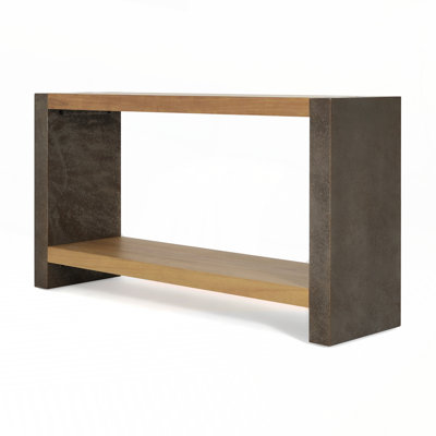 Vintage Industrial Console Table with Premium Wood Veneer and Distressed Finish