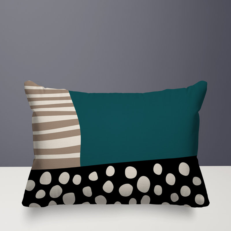 Oreiller rectangulaire réversible intérieur / extérieur Ekon, Émeraude / noir / blanc cassé, H 14 po x l 20 po