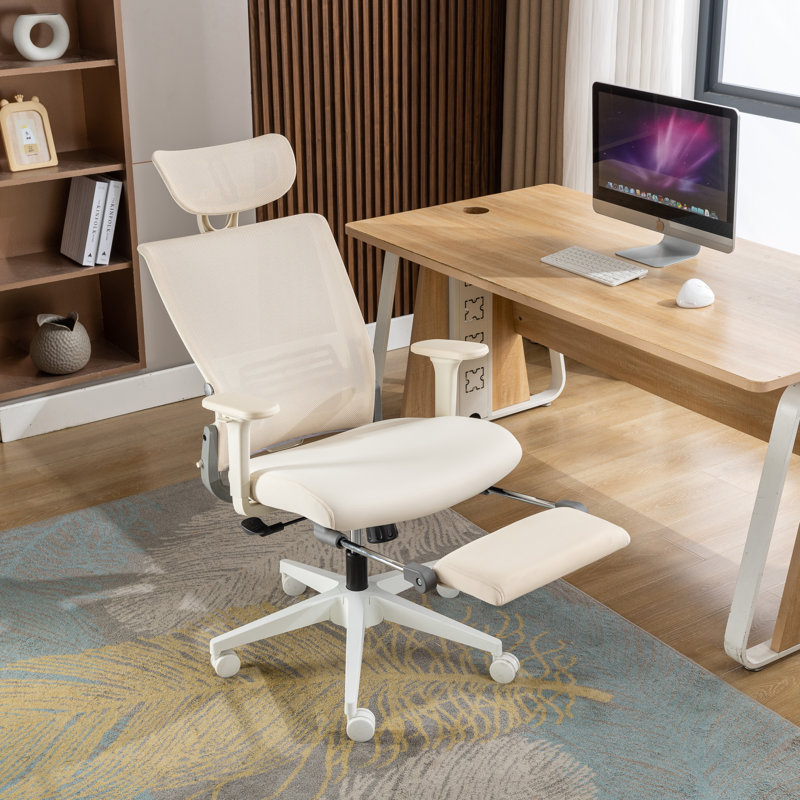 Makenzie Ergonomic Office chair with Adjustable Armrest and Foldable Backrest,minimal assembly, Cream